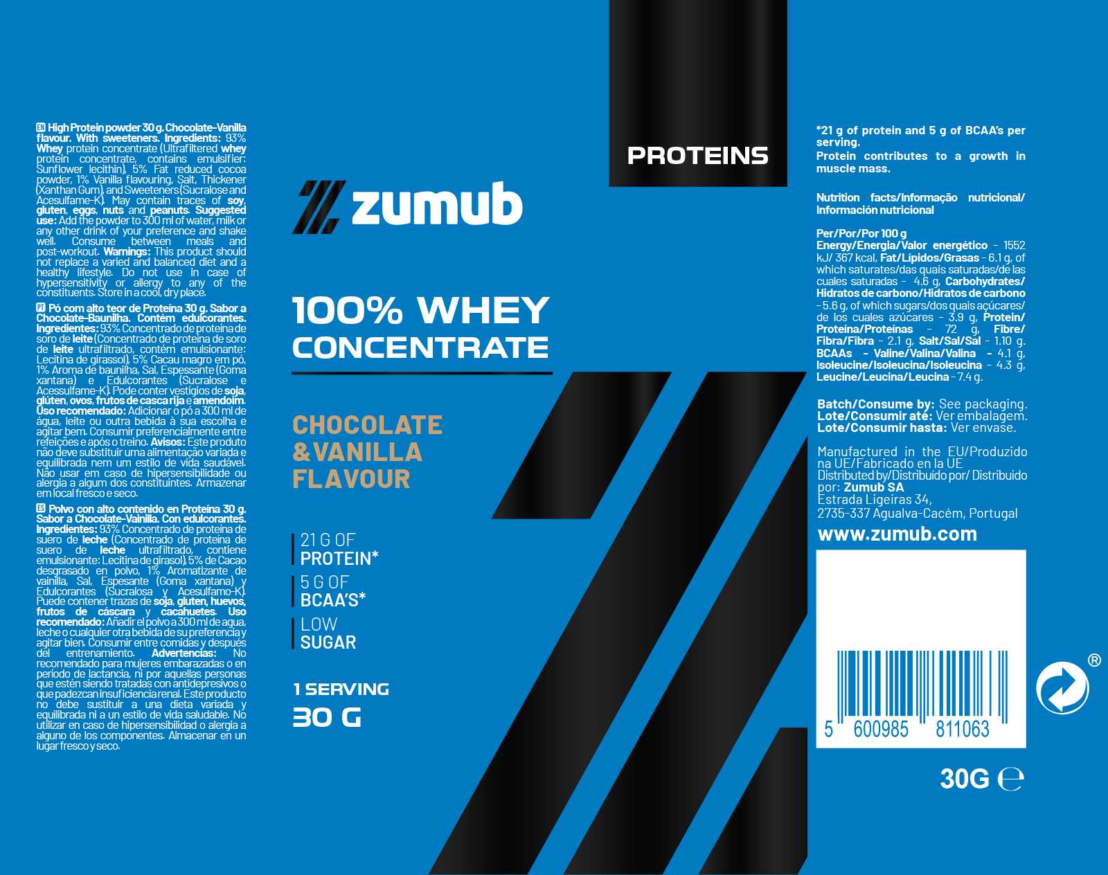 Zumub Concentrado de Soro de Leite 100% Puro 30g