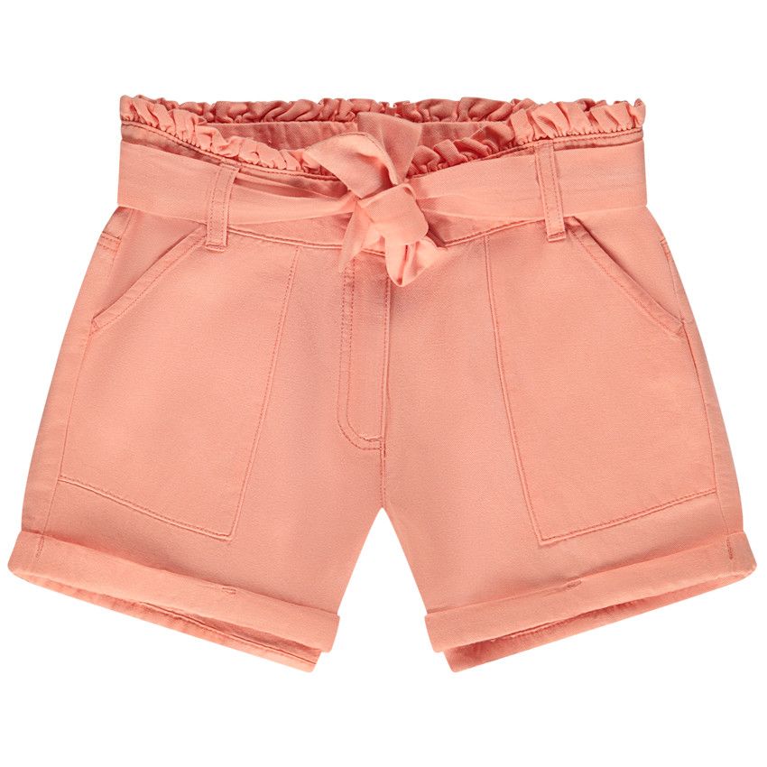 Short uni avec ceinture à nouer pour fille - Corail