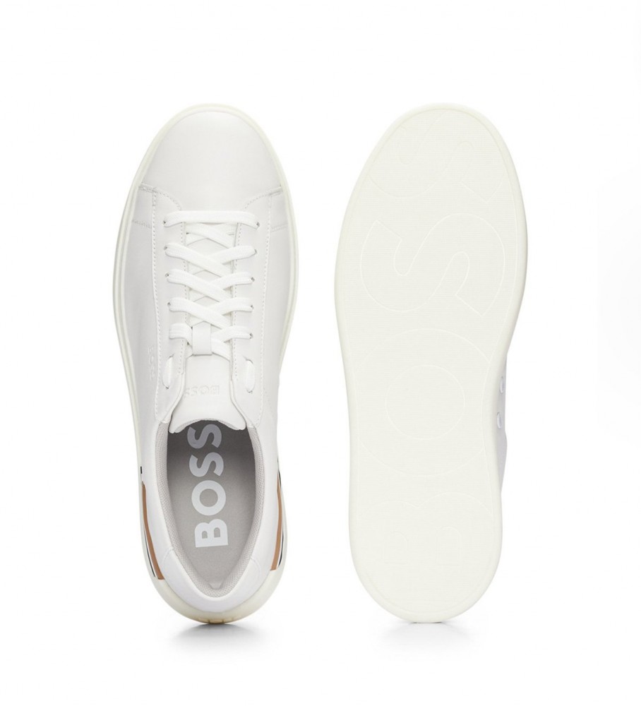 Tênis BOSS de couro branco com sola de borracha