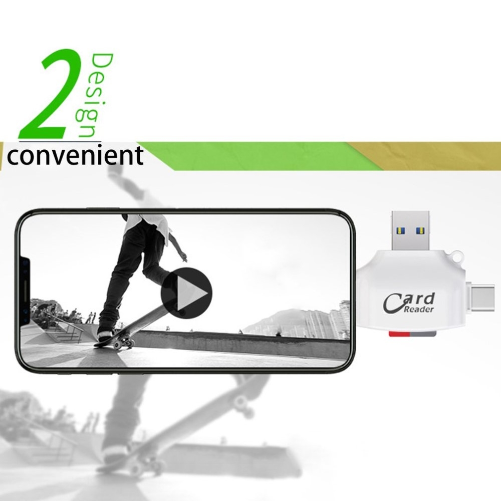 4in1 USB Mini Kartenlesegerät Card Reader Lightning / Micro USB / USB C / MicroSD & SD Karte - Weiss