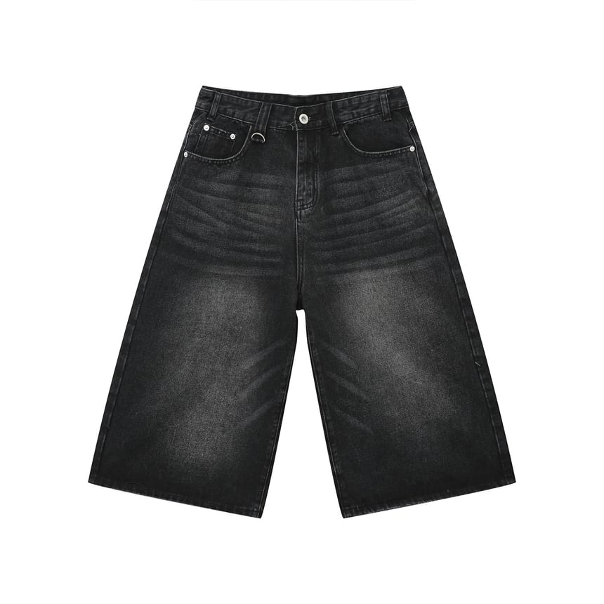 FAERIS - Mid Rise Washed Capri Jeans met wijde pijpen