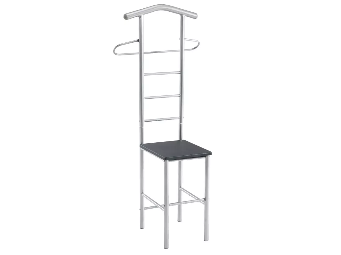 Lot de 2 valets de chambre JIVO chevalets de nuit portants pour vêtements, structure en métal argenté avec tablette en MDF noir mat