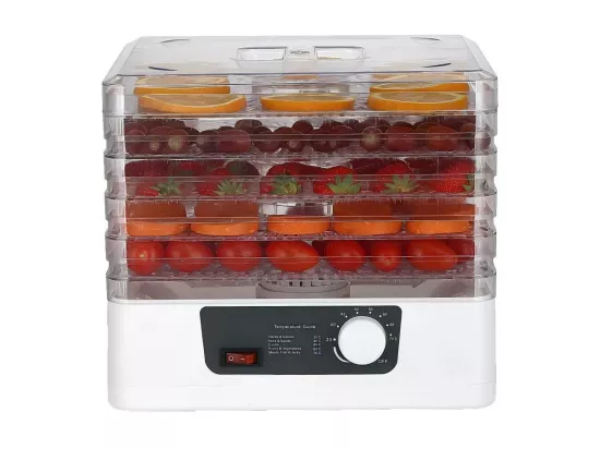 Déshydrateur à aliments 5 plateaux, 30-70°C, séchoir alimentaire 350 W, pour sécher toutes sortes de légumes, fruits - 32x32x26.5 cm