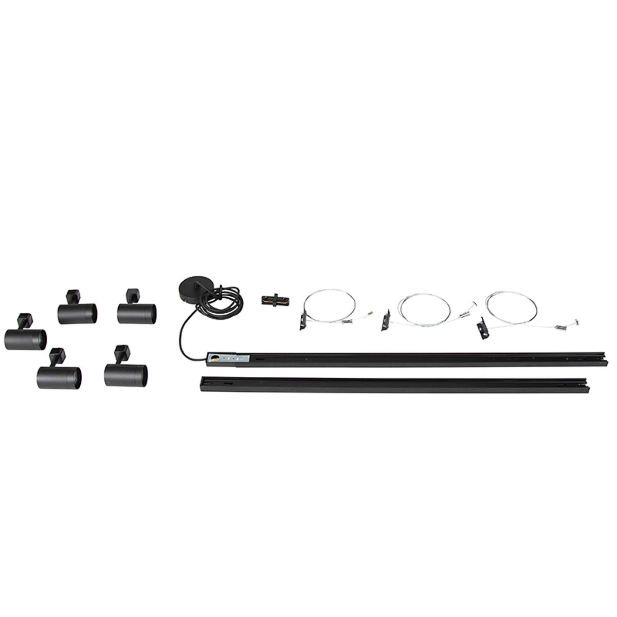 Modern hangend railsysteem met 5 spots zwart 1-fase  - Iconic Jeana