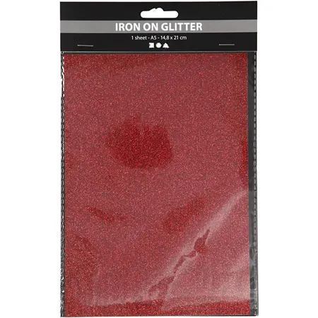 Creotime Glitter Bügelfolie für Stoffe geeignet A5 rot