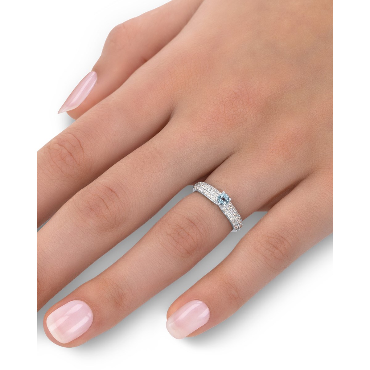 Bague ADEN Or 585 Blanc Aigue-Marine et diamants 1.978grs
