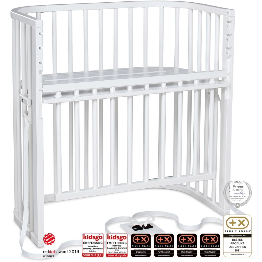 babybay Boxspring Comfort Plus Beistellbett weiß mit Matratze Classic Cotton Soft