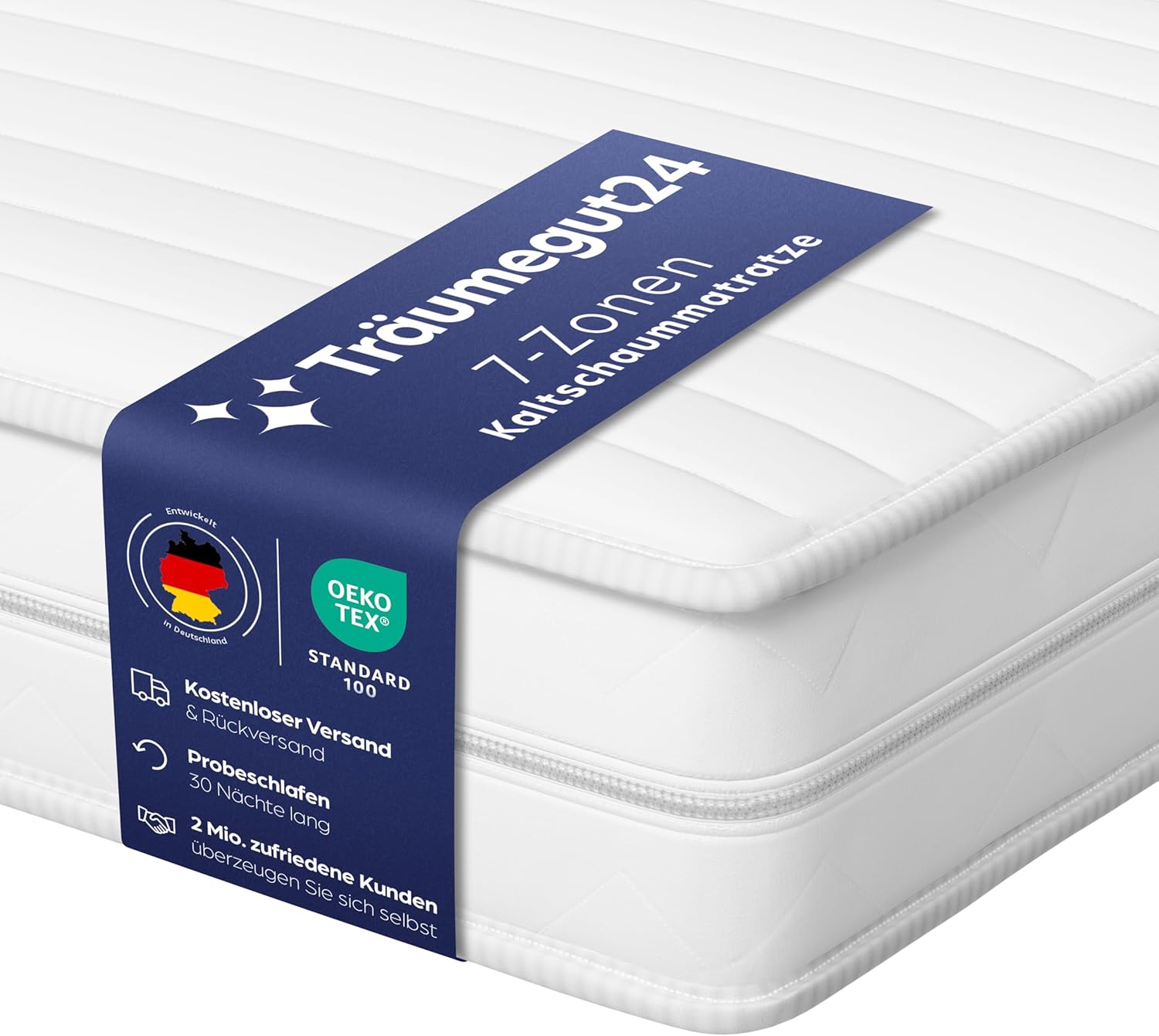 Träumegut24 AquaFlex 7-Zonen Matratze 160x200 cm | H2&H3 | Ergonomische Kaltschaummatratze | Hypoallergen & Antibakteriell | Bezug abnehmbar & waschbar | Oeko-TEX® | (16cm, 160 x 200 cm)