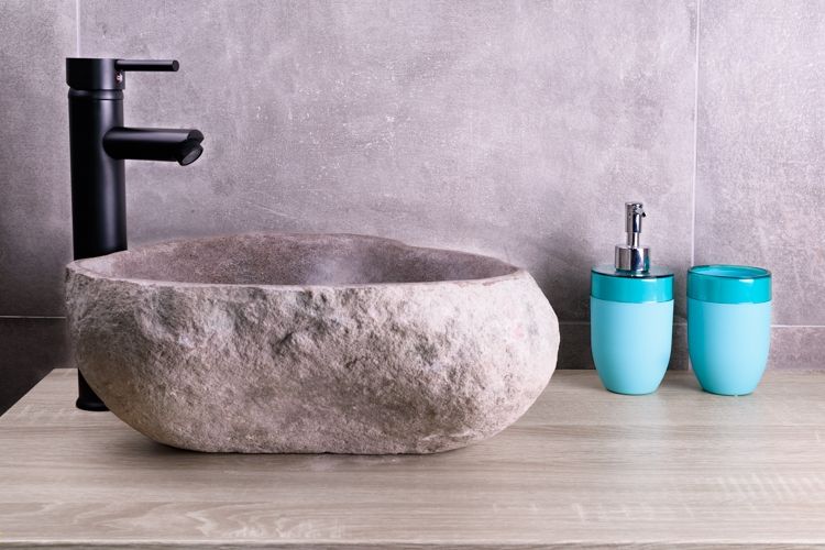 Saniclear riviersteen waskom set incl. hoge kraan zwart
