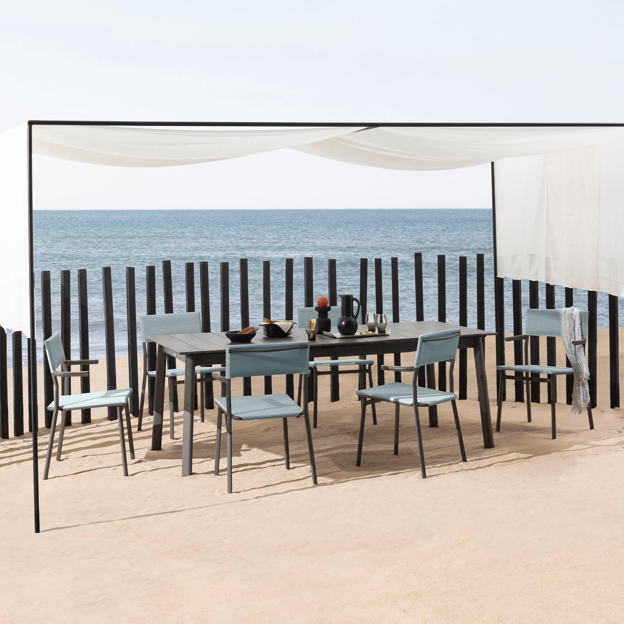 Ausziehbarer Gartentisch für 6 bis 8 Personen Oron Aluminium-Latten Grau Titane