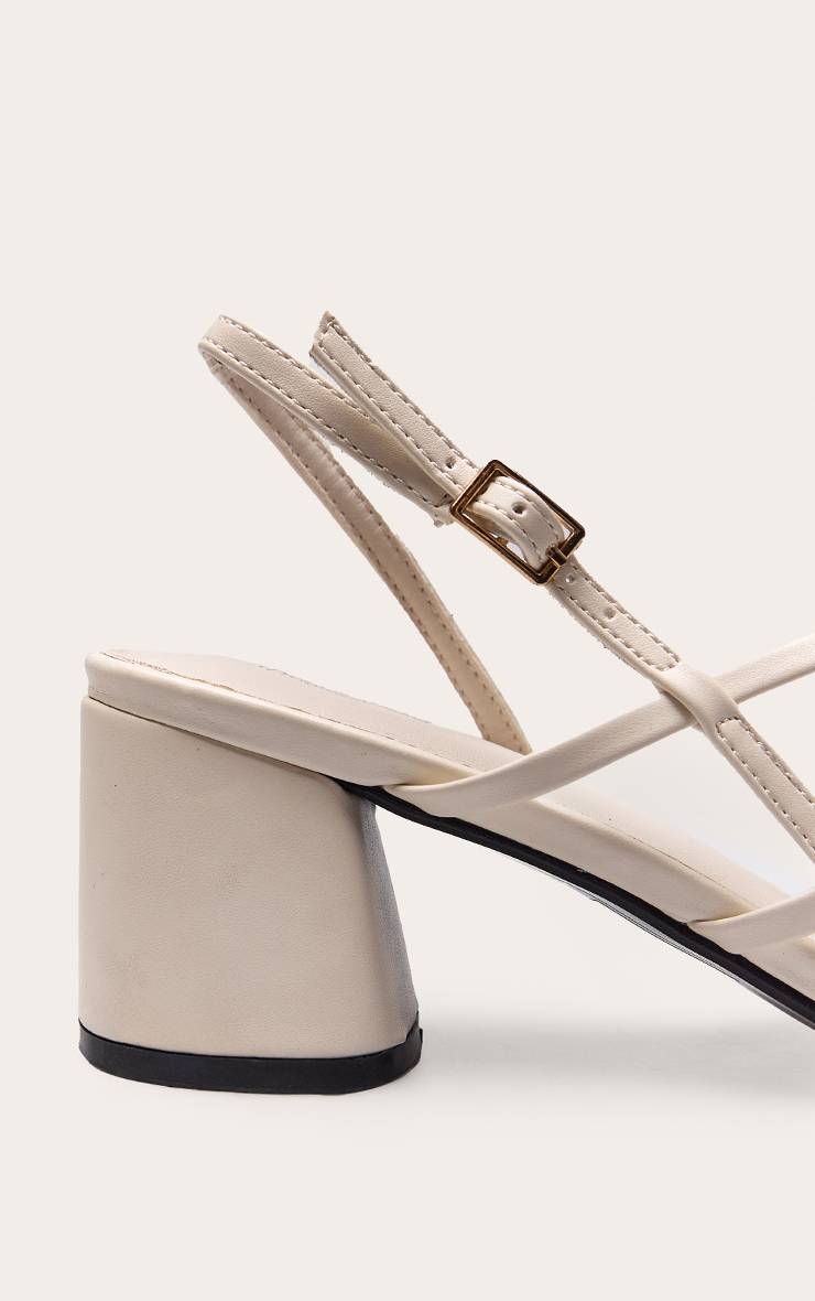 Crème Sandale À Talons Carrés Mi-hauts À Brides Métallisées Coupe Large