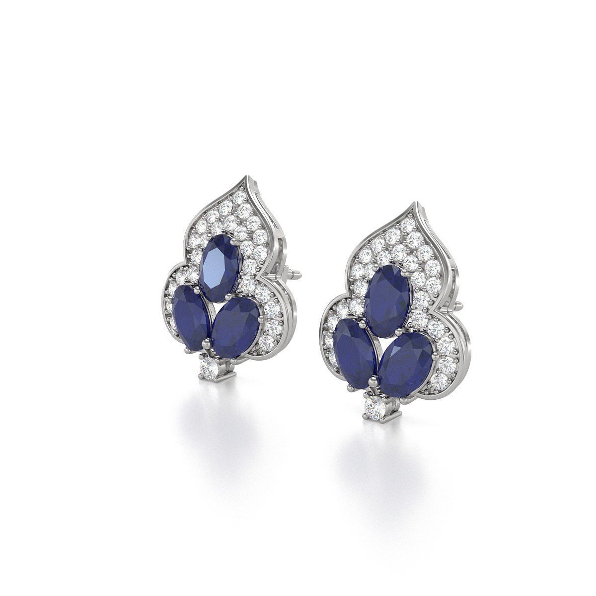 Boucles d'oreilles ADEN Saphir et Diamants sur Argent 925 3.5grs