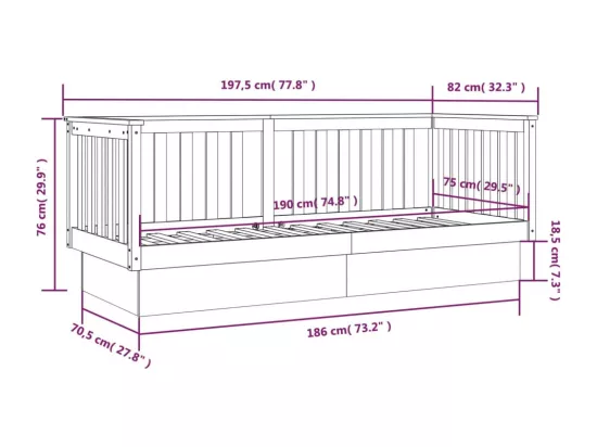 Lit de jour sans matelas noir 75x190 cm bois de pin massif