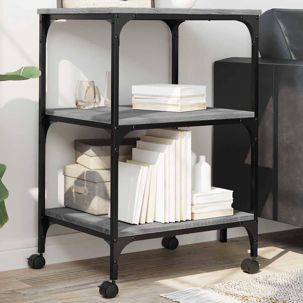 vidaXL Printerstandaard met 3 lagen, grijs Sonoma eiken, 50x41x75 cm