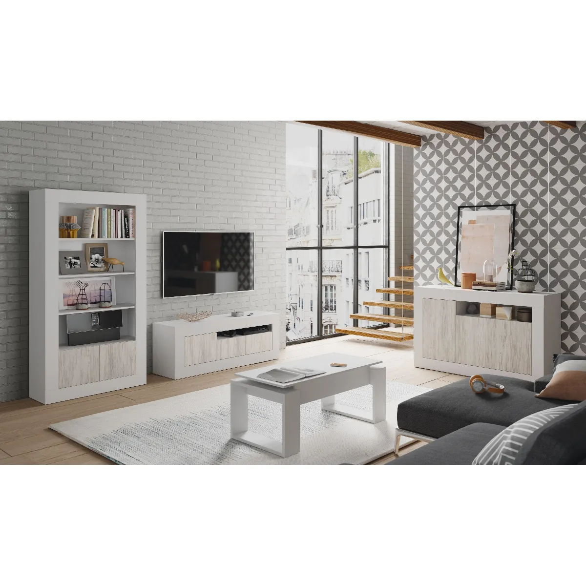 Alter Meuble TV chêne et blanc