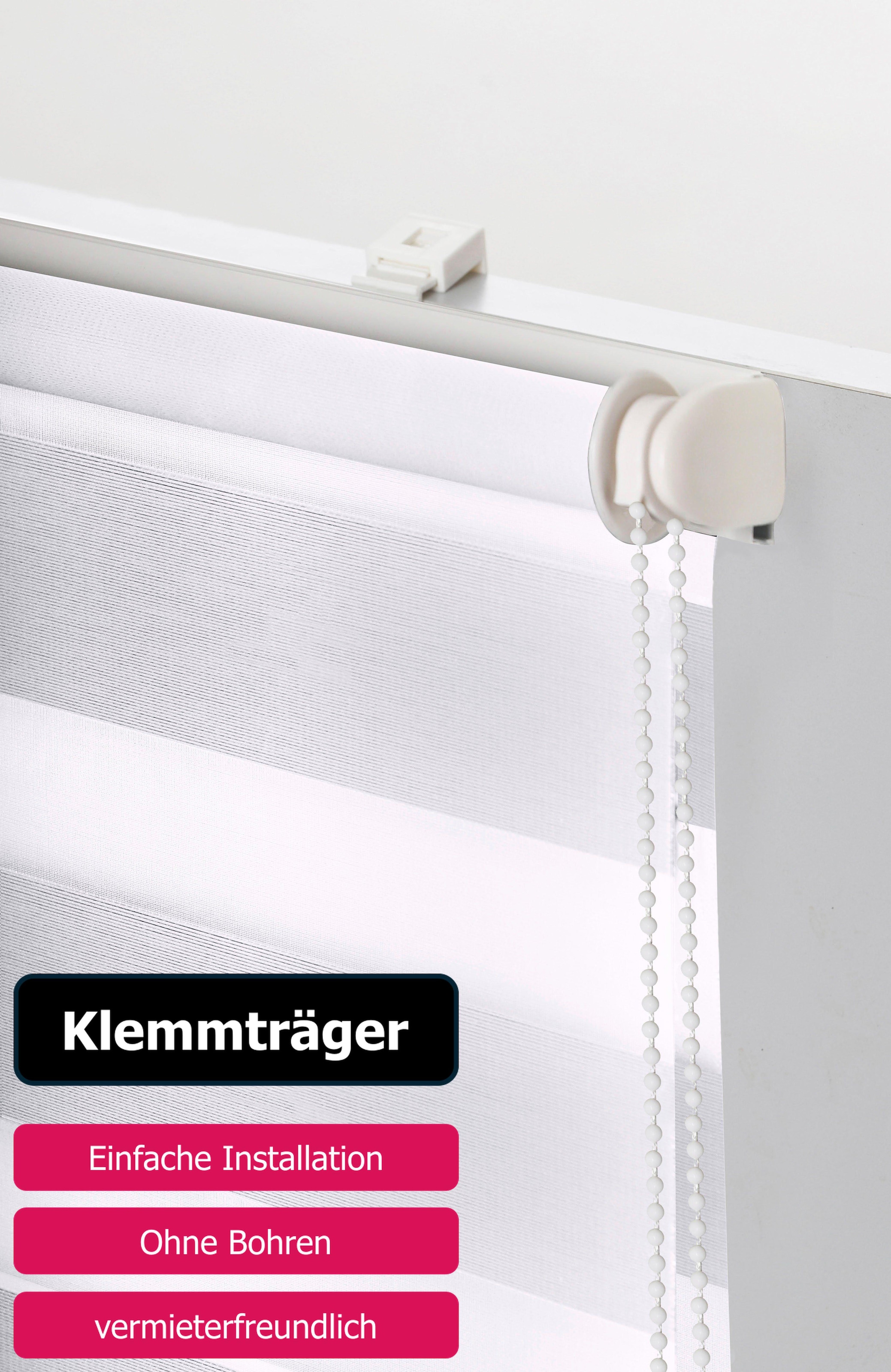 my home Doppelrollo »Dark« Lichtschutz Sichtschutz ohne Bohren freihängend Klemmfix, Fixmass, strukturiert, uni, monochrom, basic, Klemmträger