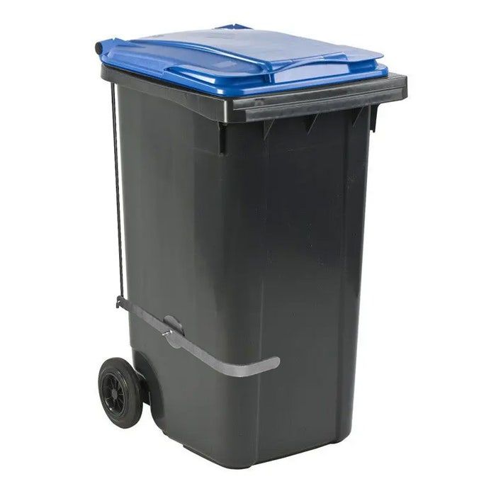 Afvalcontainer 240 liter grijs met blauw deksel en voetbediening (6151801899899)