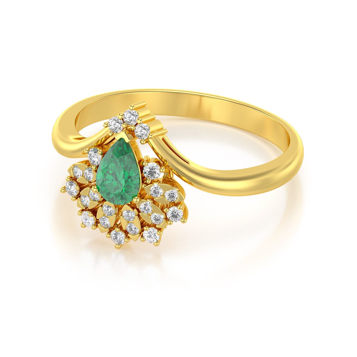 Bague ADEN Or 585 Jaune Emeraude et diamants 3.6grs