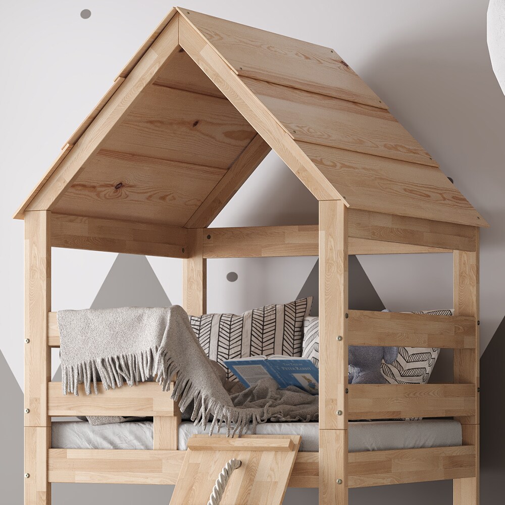 VitaliSpa Kinderbett Teddy 90x200cm Spielturm Bett Spielbett Jugendbett Hausbett Natur