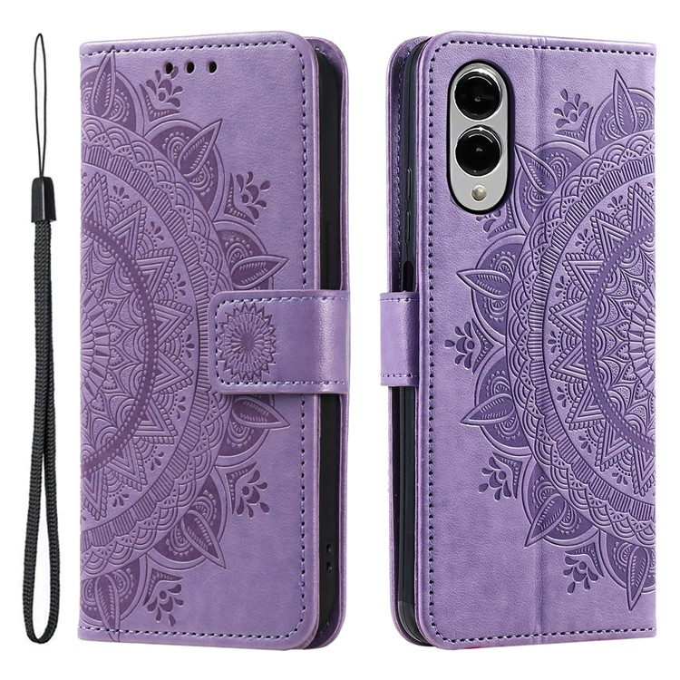 Samsung Galaxy S25 Edge Leder Tasche Wallet Mandala Flowers Imprint - Lila