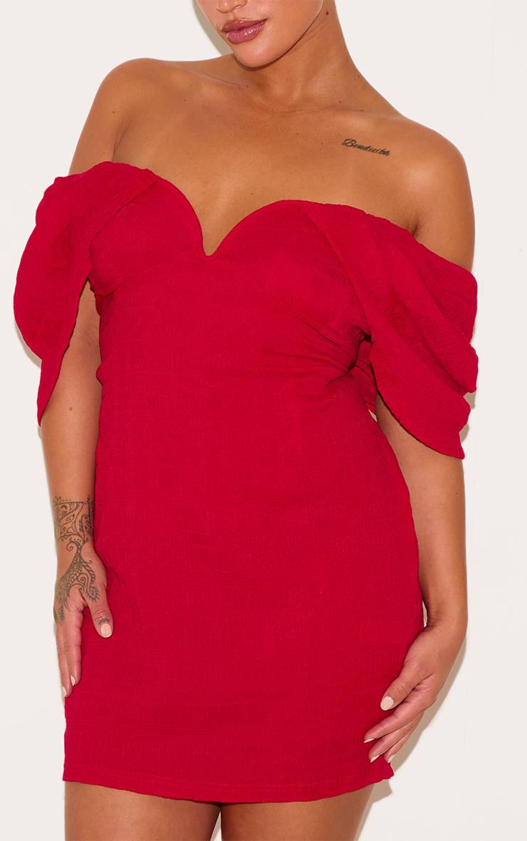 Rouge Robe Moulante Texturée Grande Taille Avec Barre En V