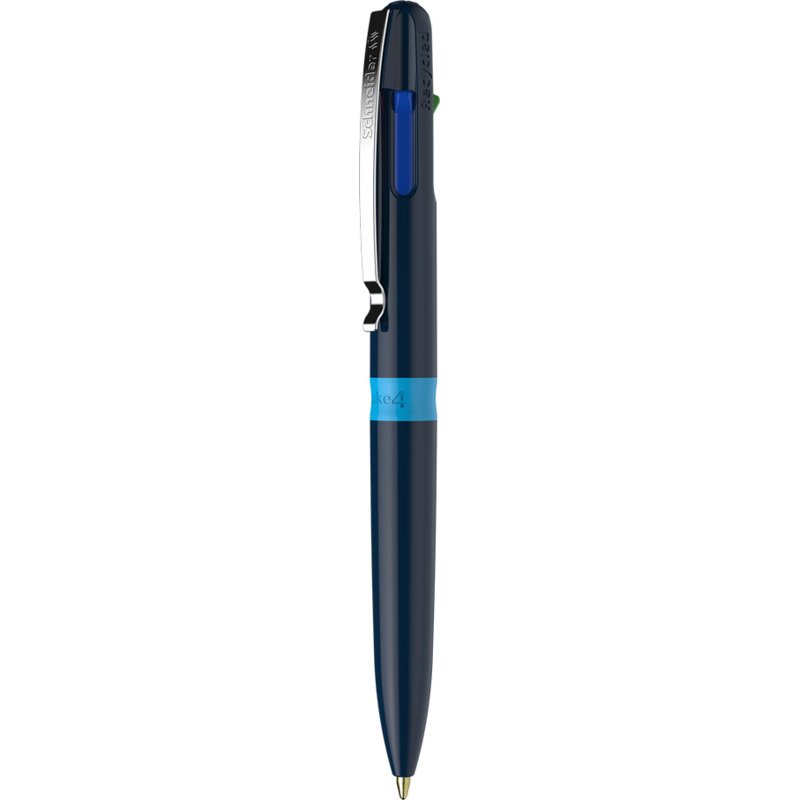 Stylo-bille 4 couleurs schneider take 4 medium       viscoglide rechargeable clip  metal corps plastique recycle