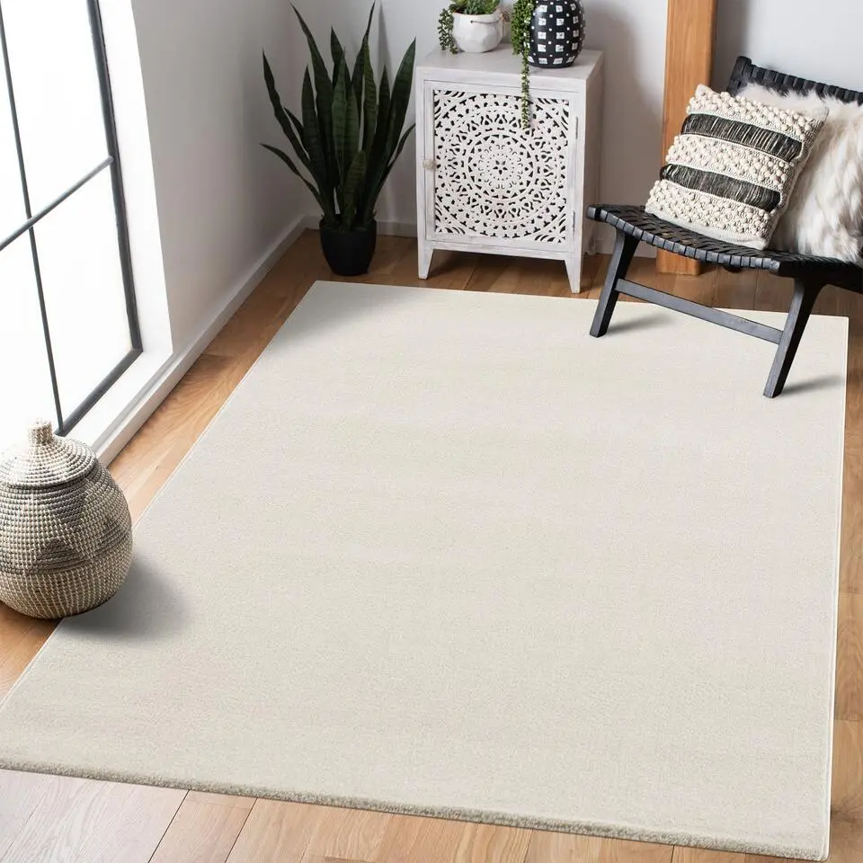 Uni Effen Laagpolig Vloerkleed Modern Creme - 120x170 CM