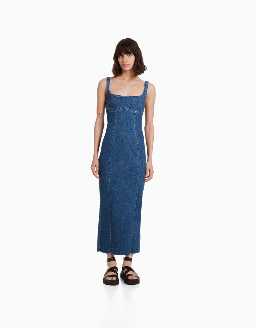 Vestido longo jeans com alças