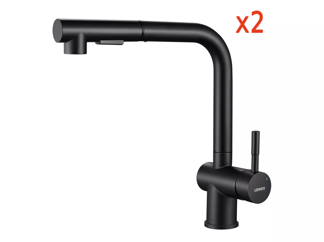 2pcs Mitigeur Cuisine Noir Douchette Robinet Douchette évier Extractible 2 Jets Mitigeur Bec Pivotant 360° Acier Inox Barboteur Démotable,EU Modèle