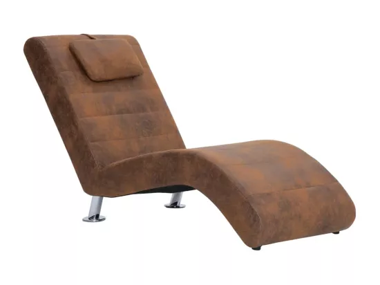 Chaise longue avec oreiller marron Similicuir daim
