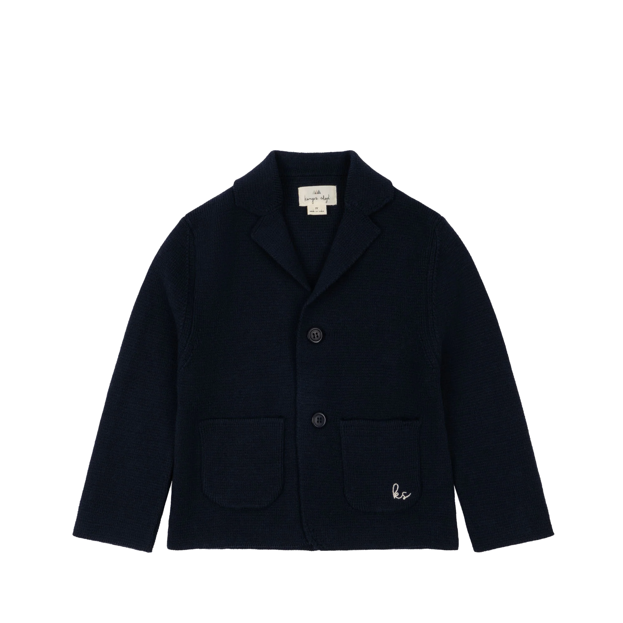 GABRIEL - Cardigan droit col à revers en coton bio | Bleu