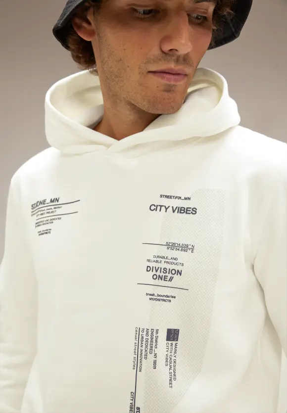 Kapuzenpullover mit Artwork - broken white