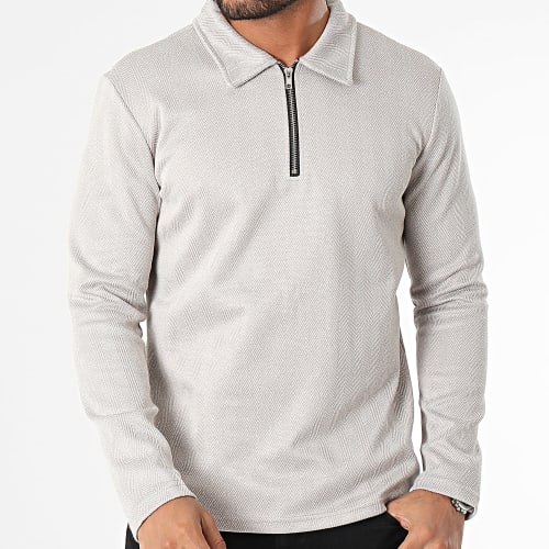 Polo Manches Longues Beige Taupe