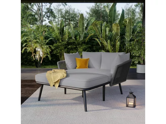 Bain de soleil，canapé de jardin - en acier galvanisé et corde tressé - 2 places - Gris