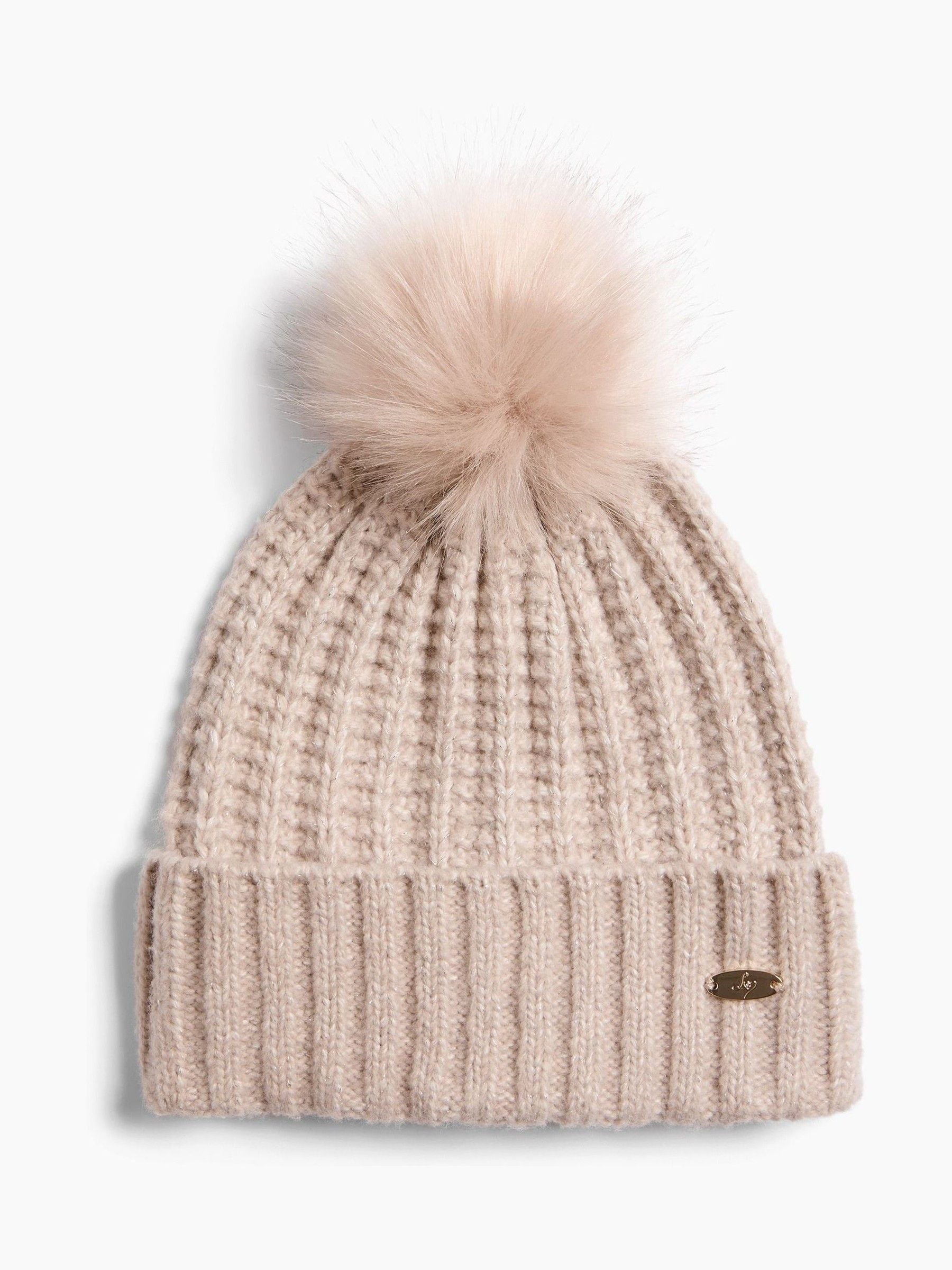Beige - Lipsy Shimmer Ribbed Pom Hat