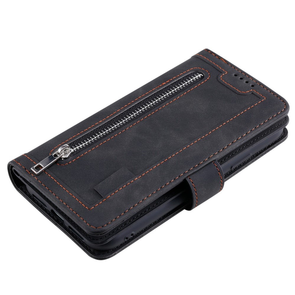 Samsung Galaxy S23 5G Leder Tasche Flip Cover mit Reissverschluss - Schwarz