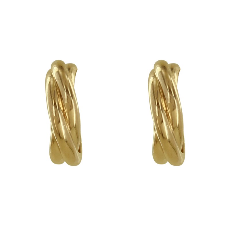 Boucles d'Oreilles Plaqué Or Demi Créoles Trois Rangs Entrelacés