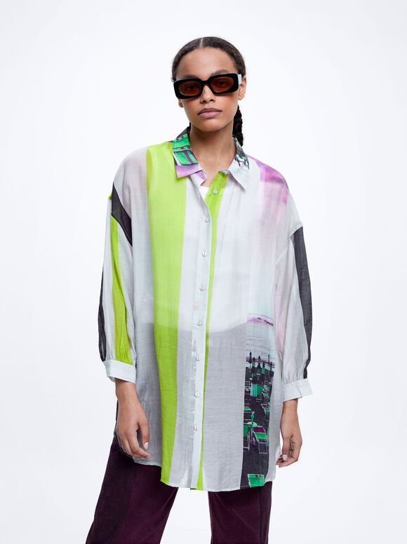 Camisa estampada em liocel - Multicolorida