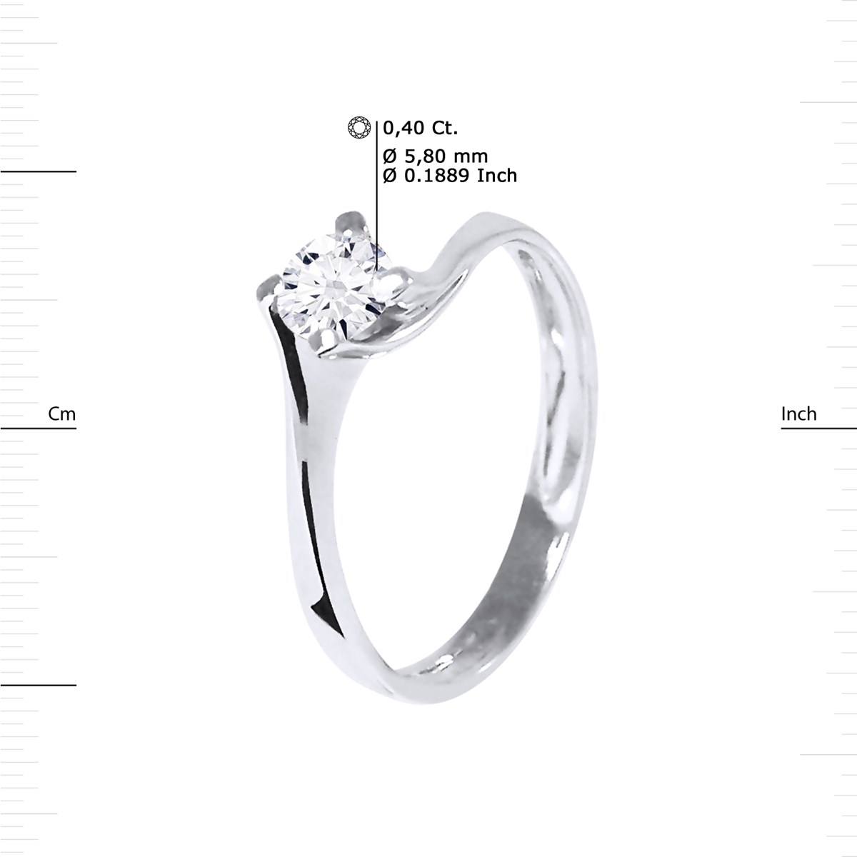 Solitaire Diamant 0,40 Cts 4 Griffes Or Blanc 18 Carats