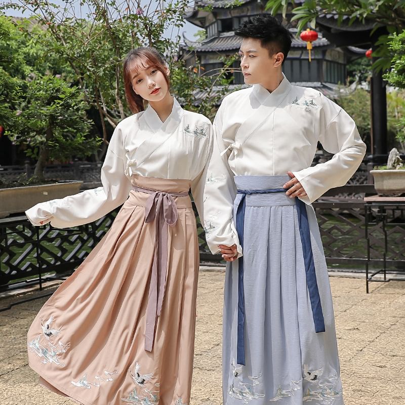 Girls Supply - Geborduurde Hanfu-gewaad / Hanfu-top / Maxi-rok met hoge taille / Set