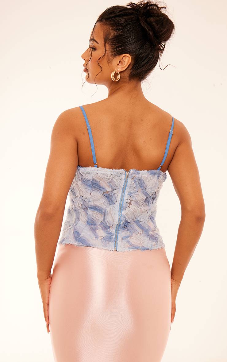 Bleu Corset Baleiné En Tulle À Motif Abstrait