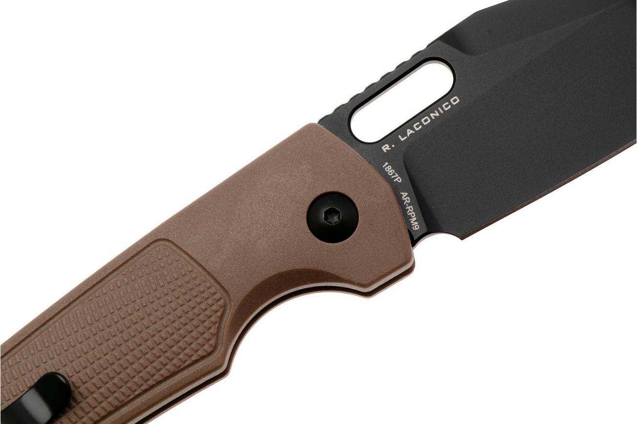 Artisan Cutlery Revel 1867P-BBN, Black PVD AR-RPM9, Brown FRN zakmes, Ray Laconico design