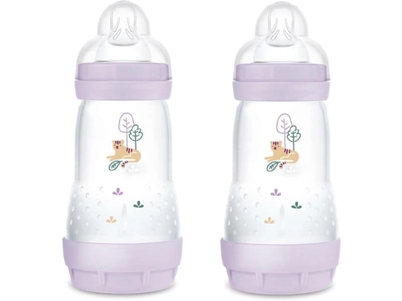 MAM Kunststoffflasche Easy Start 2er Set Lila 260 ml Anti-Kolik-Flasche für Neugeborene