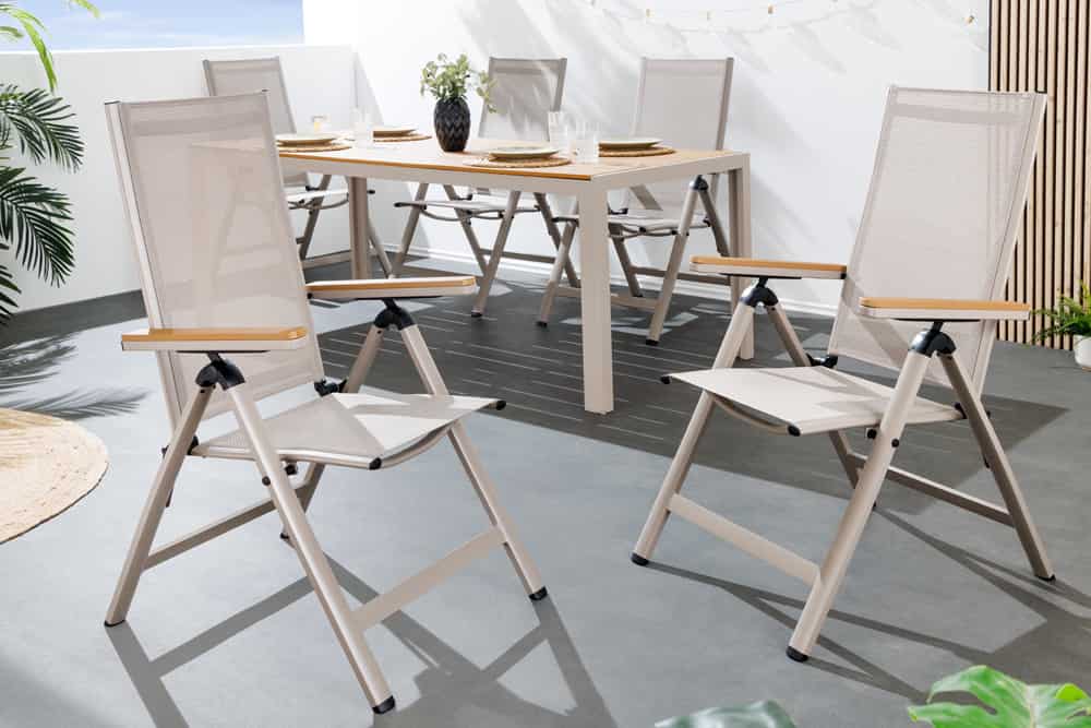 Outdoor Gartenstuhl DESIGNO taupe Aluminium klappbar wetterfest Hochlehner