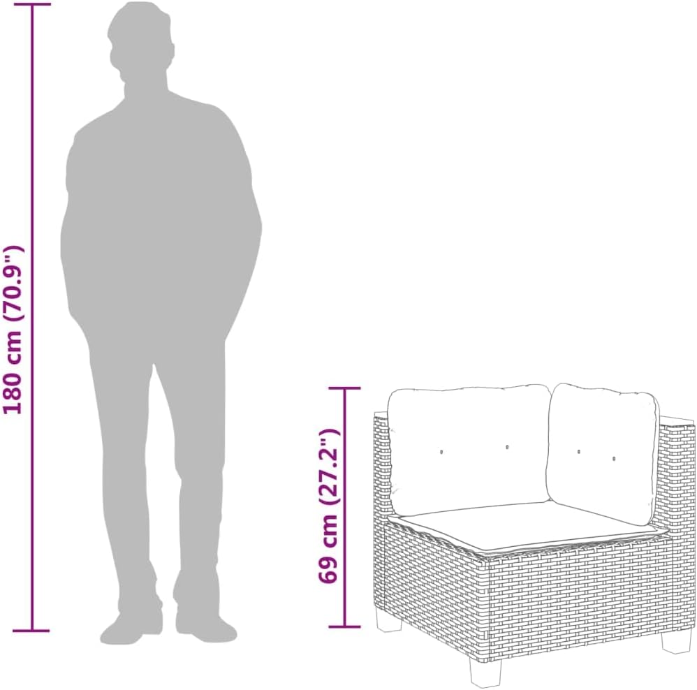 Kangmusi Garten-Ecksofa mit Kissen Schwarz Poly Rattan, Schwarz 365902