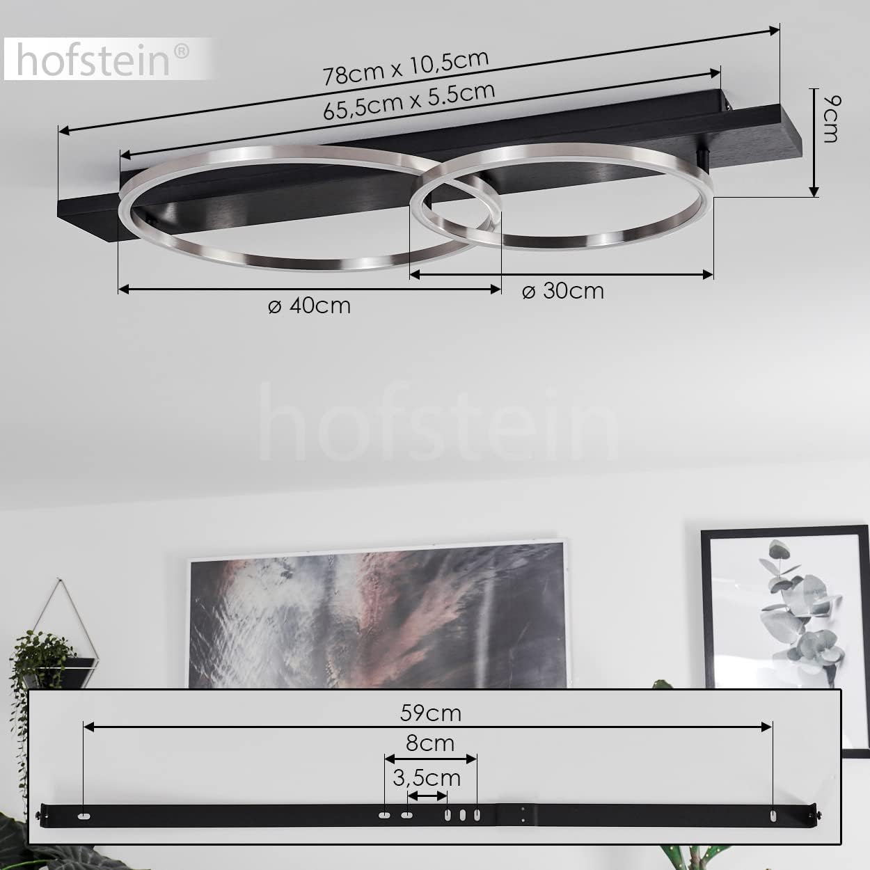 LED Deckenleuchte Pompu, moderne Deckenlampe aus Metall/Holz/Kunststoff in Schwarz/Nickel-matt/Weiß, 2 x LED 12 Watt, 3000 Kelvin, 3400 Lumen