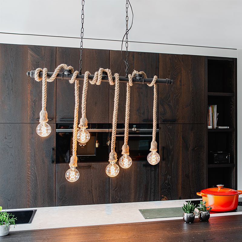 Industriële hanglamp zwart 6-lichts - Plural