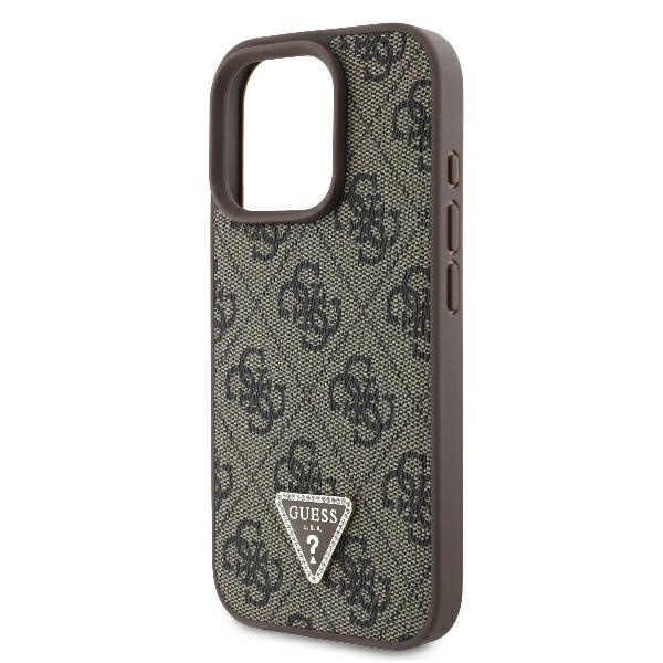 iPhone 16 Pro Leder Hardcase Hülle 4G Triangle Strass (GUHCP16LP4TDPW) - Braun