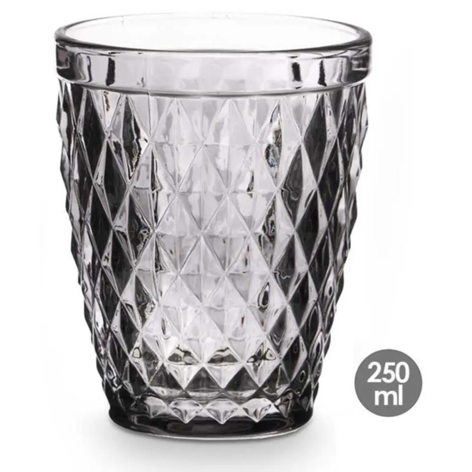 Vivalto Drinkglazen Diamonds - grijs glas - 6x - 250 ml