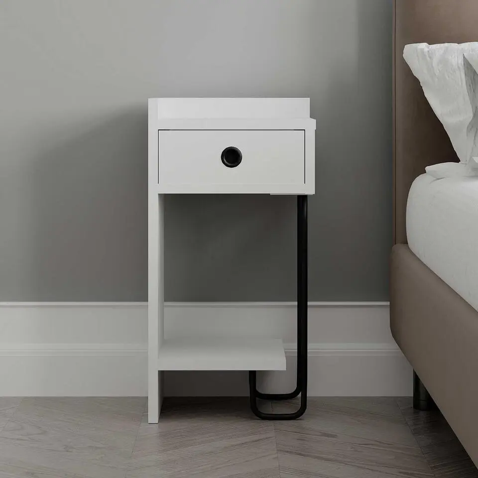 Emob Stijlvol Wit Nachtkastje - Woody Mode - 100% Melamine Gecoat